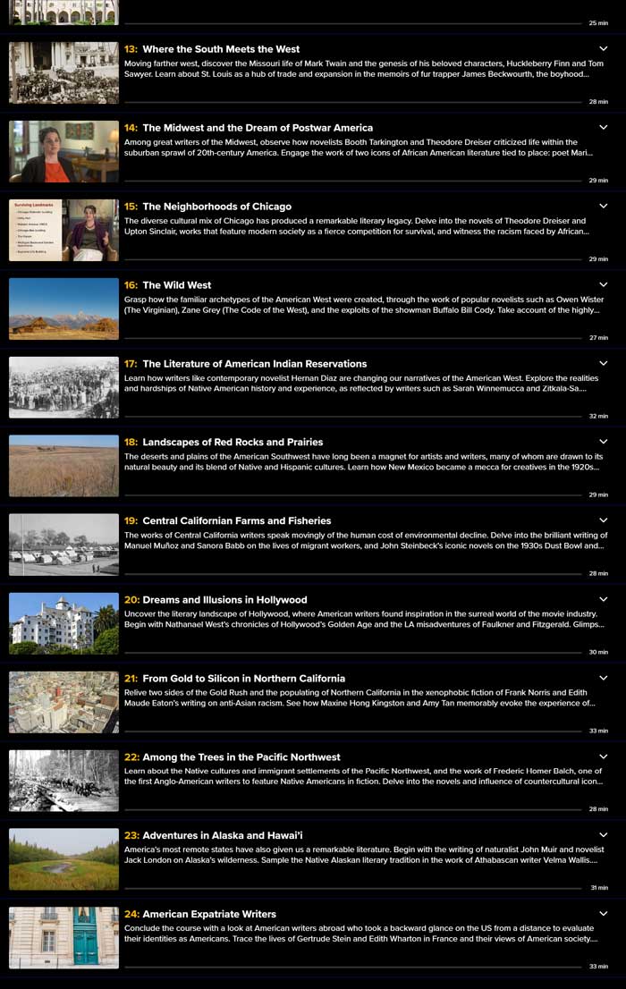 Course topics · The Great Courses Plus – A Literary Tour of the United States 2025-7