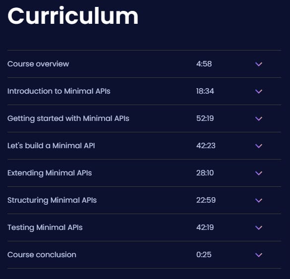 Course topics · Dometrain — From Zero to Hero: Minimal APIs in .NET with C# 2024-5