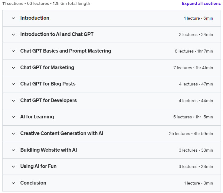 Course topics · Udemy — AI Mastery Unlocked: From Chat GPT to Midjourney & More 2023-11