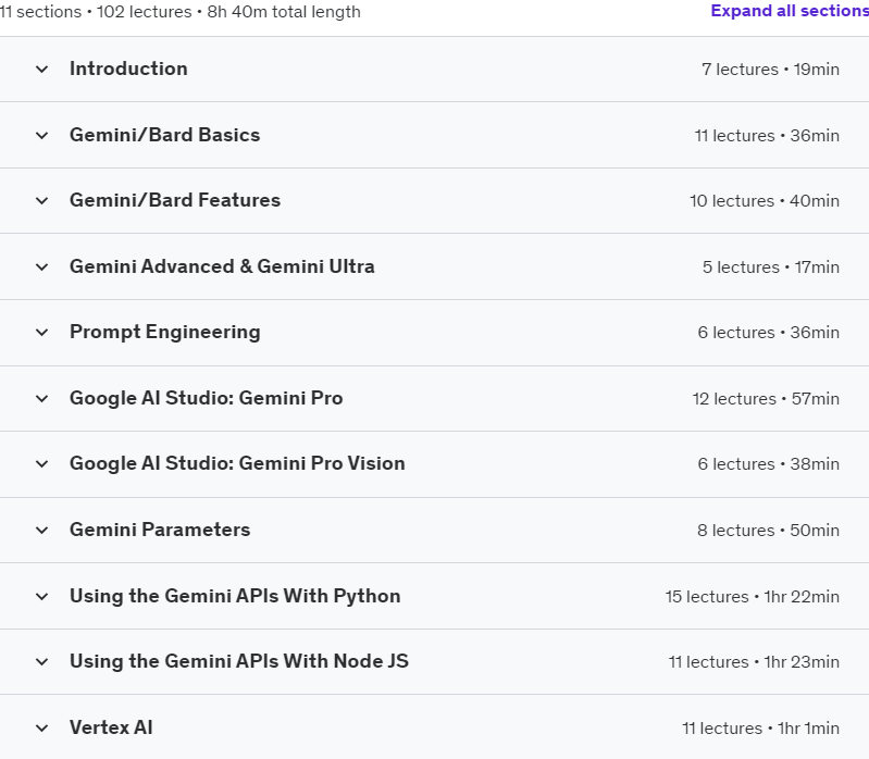 Course topics · The Complete Guide To Google Gemini (With Gemini Ultra!) 2024-2