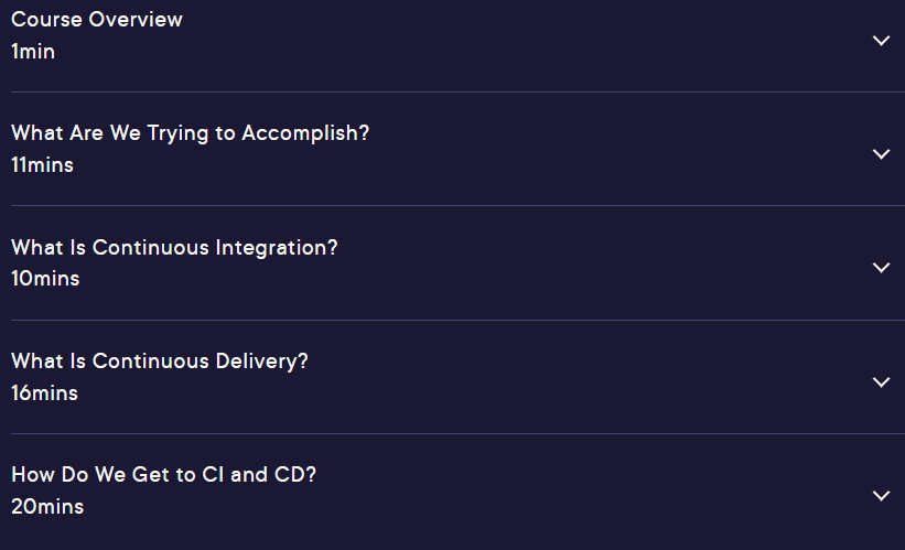 Course topics · Pluralsight — DevOps Foundations: Continuous Integration and Continuous Delivery 2024-10