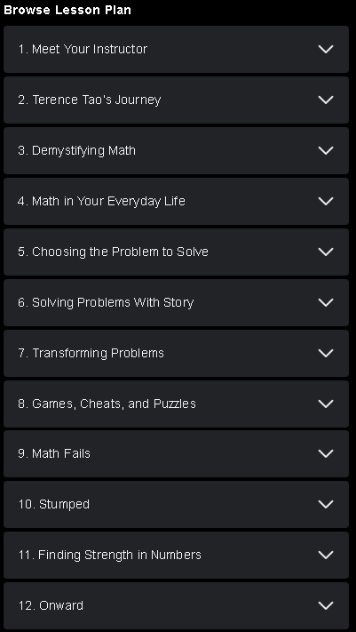 Course topics · MasterClass — Terence Tao Teaches Mathematical Thinking 2022-1