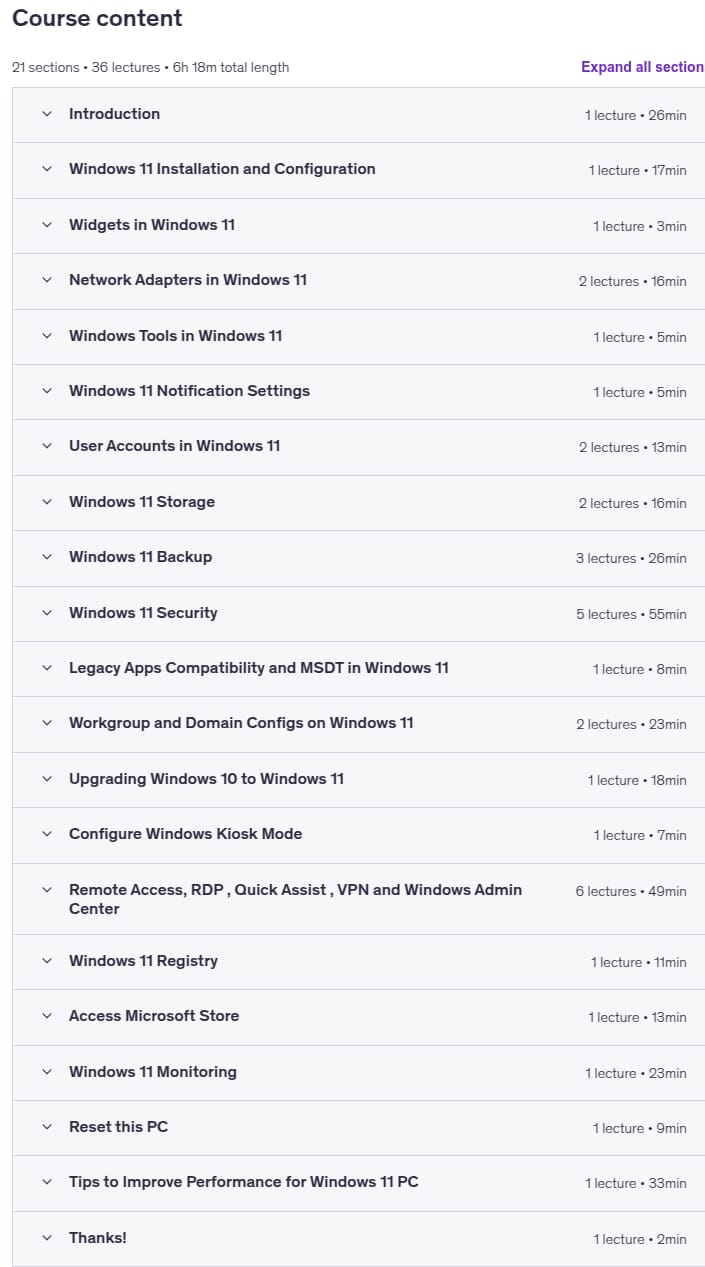 موضوعات الدورة · Windows 11 الإدارة 2025-10