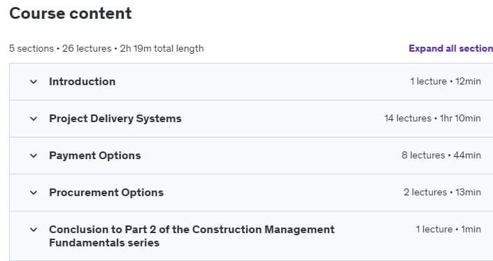 Course topics · Udemy — Construction Management Fundamentals – Part 2 of 4 2020-10