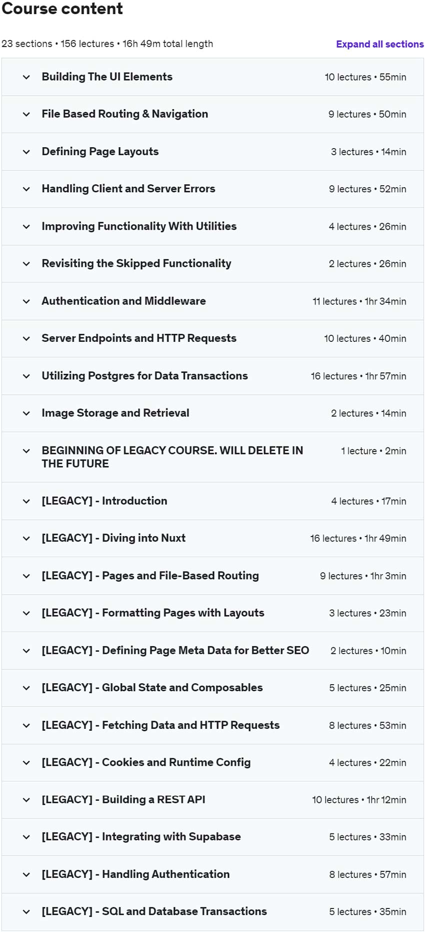 Course topics · The Nuxt 3 Bootcamp – The Complete Developer Guide 2023-1