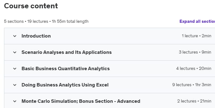 Course topics · Udemy — Master Scenario Analysis in Excel for Business & Planning 2022-6