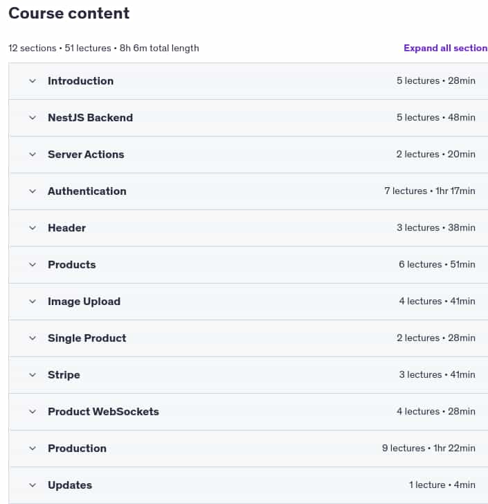 Course topics · Build a Shopping App With Next.js + NestJS & Prisma 2025-3