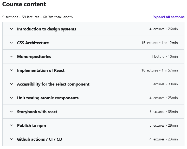 Course topics · Udemy — Advanced React For Enterprise: React for senior engineers 2021-6