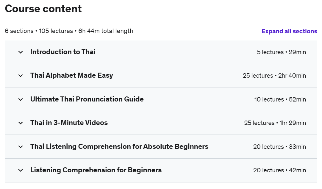 Course topics · Udemy — Learn Thai for Beginners: The Ultimate 105-Lesson Course 2021-3