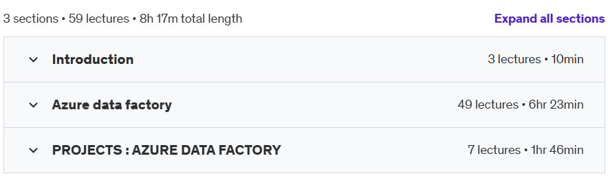 Course topics · Complete Azure data factory with projects and scenario 2024-8