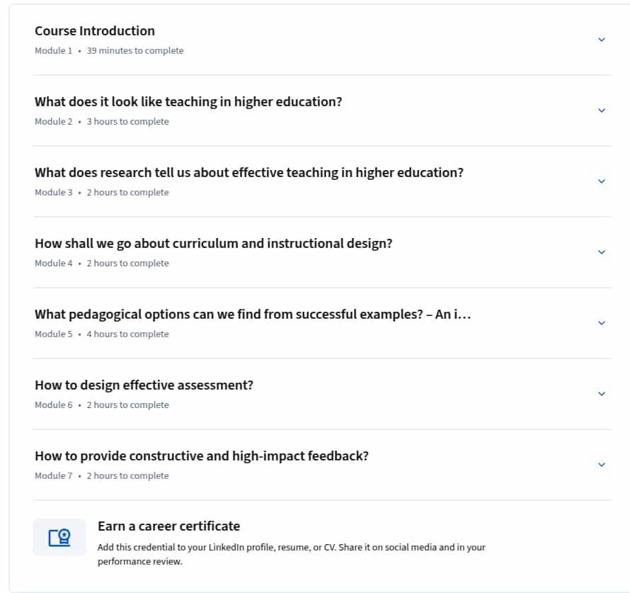 Course topics · Coursera — University Teaching 2025-7