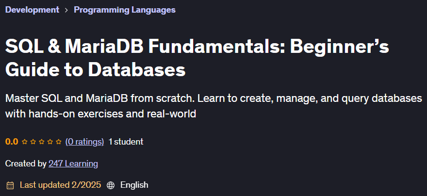 Pictures · Udemy — SQL & MariaDB Fundamentals: Beginner’s Guide to Databases 2024-2