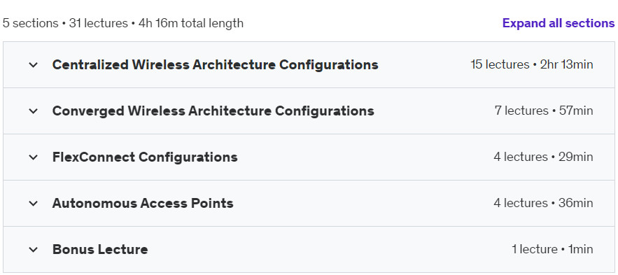 Course topics · Udemy — Cisco CCNA Wireless 200-355 WIFUND Lab Course 200-301 2024-8