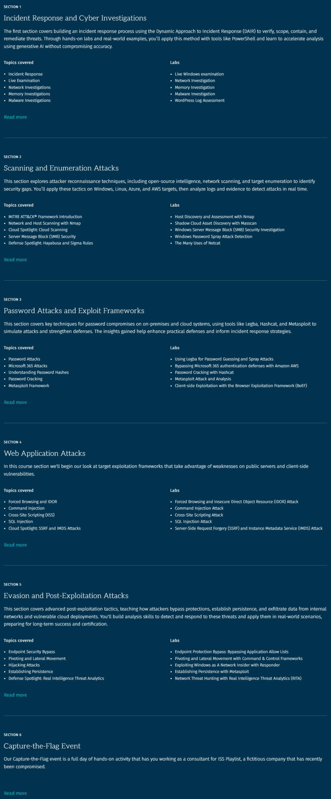 Course topics · SANS — SEC504: Hacker Tools, Techniques, and Incident Handling 2022-6