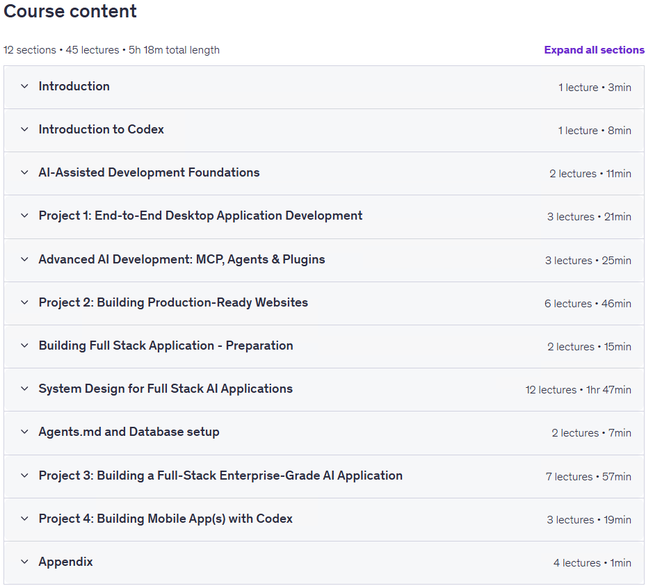کورس کے موضوعات · OpenAI Codex - The Ultimate گائیڈ! AI سافٹ ویئر کی ترقی 2026-8