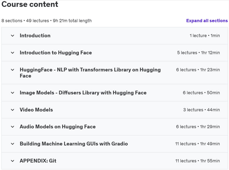 Course topics · Udemy — Learn Hugging Face Bootcamp 2024-5