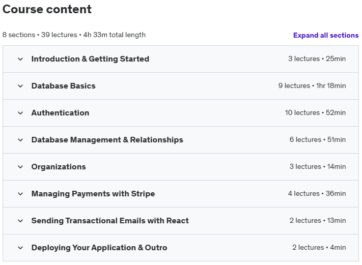 Course topics · Udemy — Full Stack Next.js 15 Invoice App 2024-10