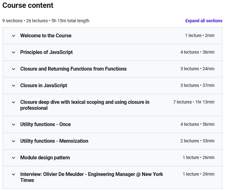Course topics · Udemy — The Complete JavaScript Closures Course 2020-6