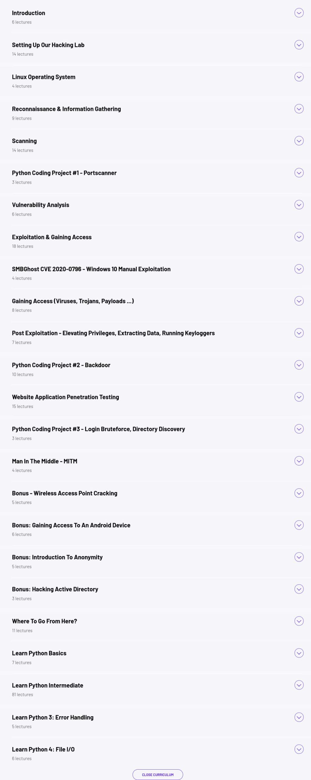 Course topics · ZeroToMastery — Complete Ethical Hacking Bootcamp: Zero to Mastery 2025-4