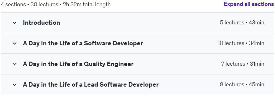 Course topics · Udemy — Mastering Software Dev: Lead, Engineer, and Ensure Quality 2024-6