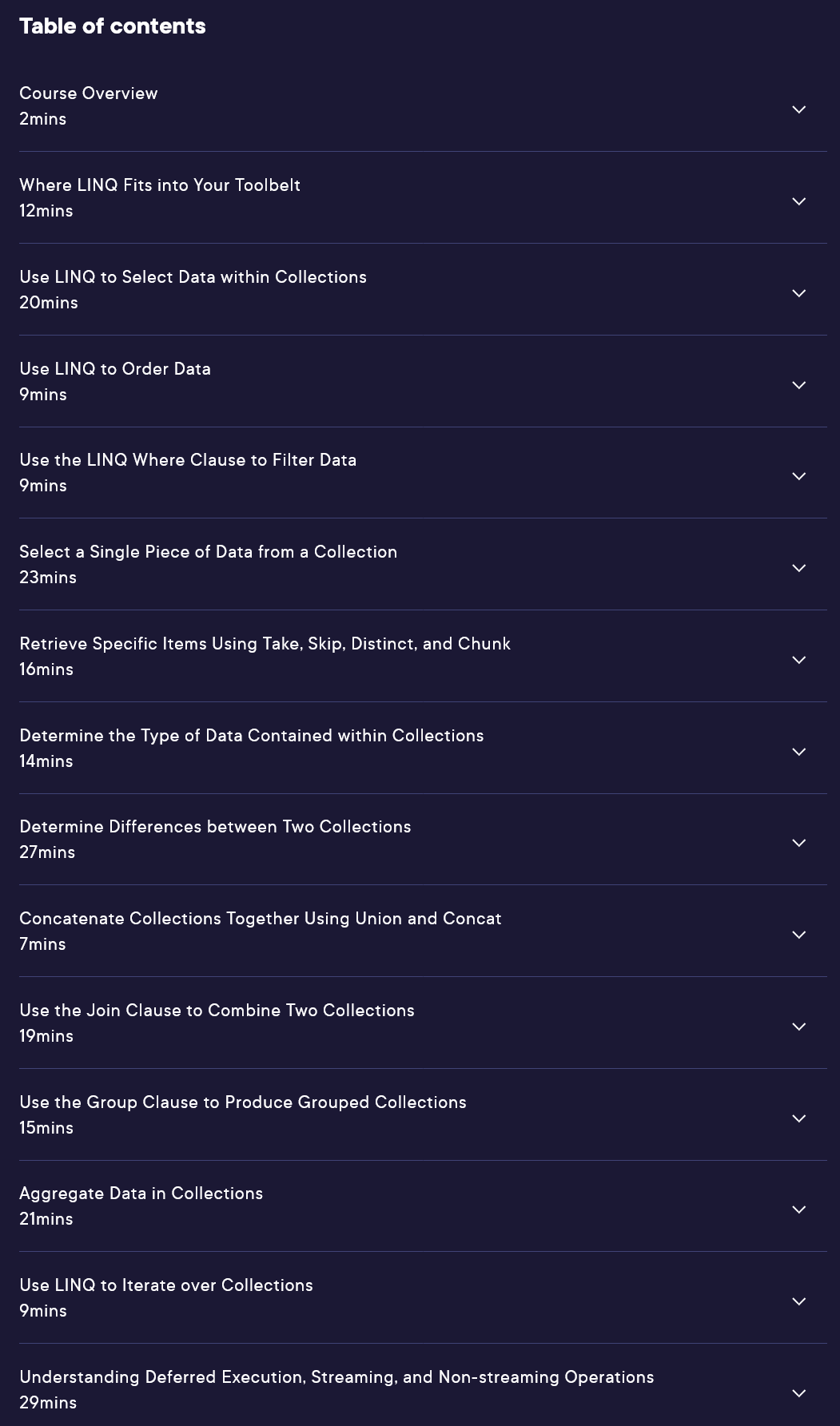 Course topics · Pluralsight — LINQ Fundamentals in C# 10 2021-12