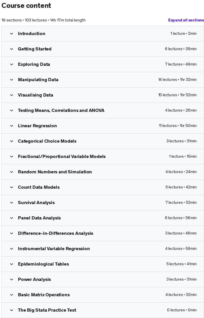 Course topics · Udemy — The Essential Guide to Stata 2021-12