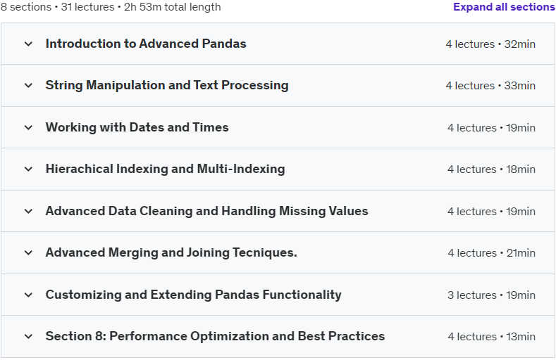 Course topics · Advanced Data Wrangling with Pandas 2024-8