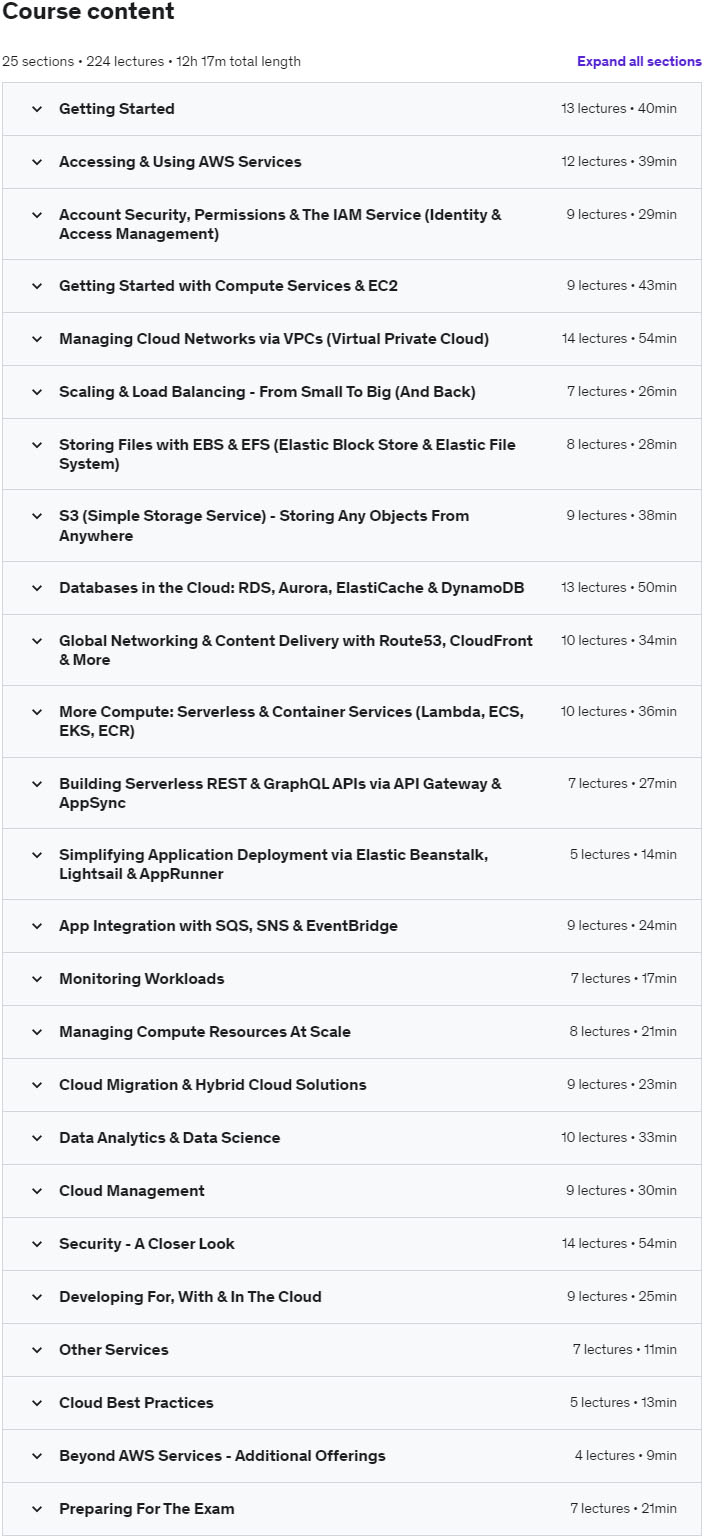 Course topics · Udemy — AWS Certified Cloud Practitioner (CLF-C01) | AWS Essentials 2022-8