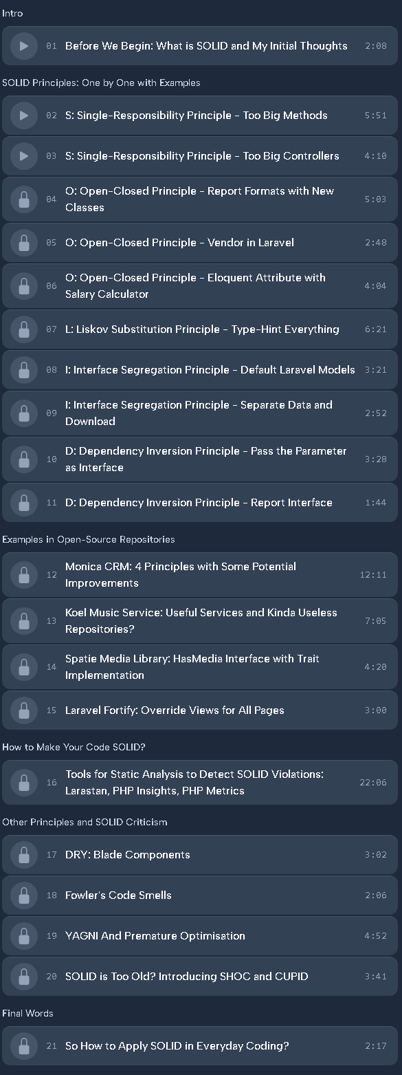 Course topics · Laravel Daily — SOLID Code in Laravel 2021-12