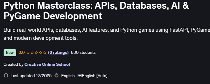 Pictures · Udemy — Python Masterclass: APIs, Databases, AI & PyGame Development 2025-11