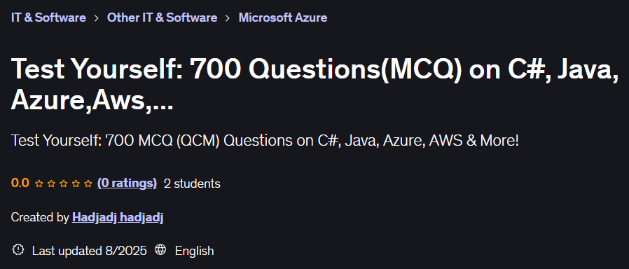 이미지 · 스스로 테스트하기 : 700 질문에 대한 질문(MCQ) C#Java와 Azure,AWS,… 2025-1