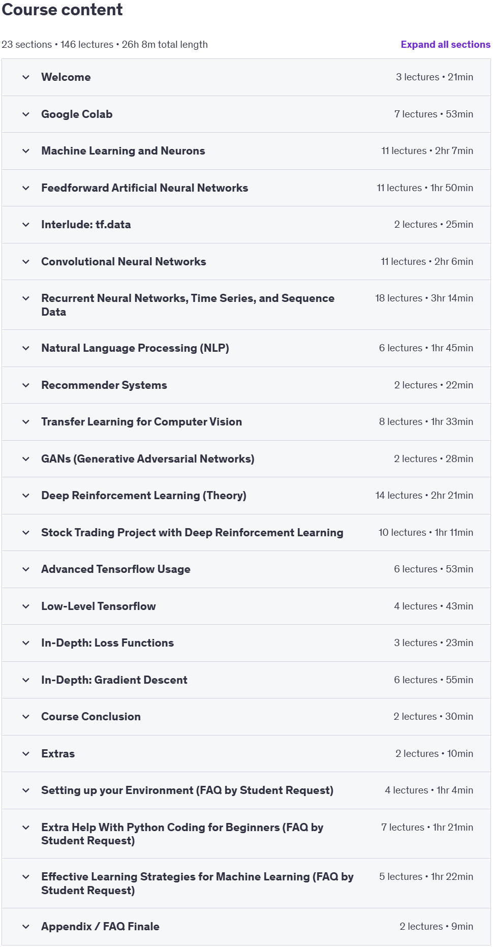 Course topics · [2025] Tensorflow 2: Deep Learning & Artificial Intelligence 2025-1