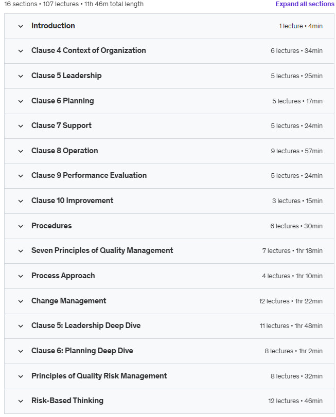 Course topics · ISO 9001 Quality Management Knowledge and Understanding 2022-1