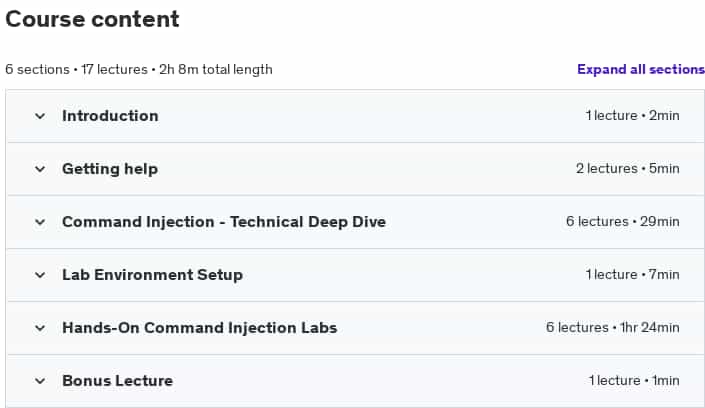 Course topics · Udemy — Mastering Command Injection – The Ultimate Hands-On Course 2023-10
