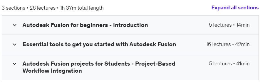 Course topics · Udemy — Autodesk Fusion For Complete Beginners 2024-8