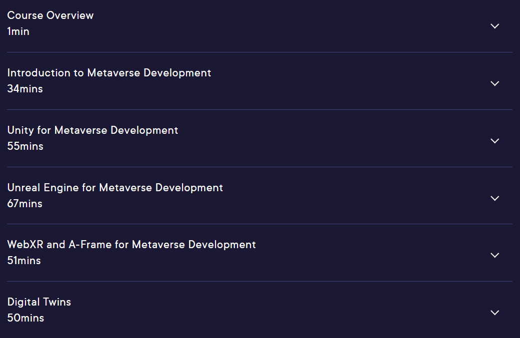 Course topics · Pluralsight — Metaverse: Development Platforms and Tools 2024-6