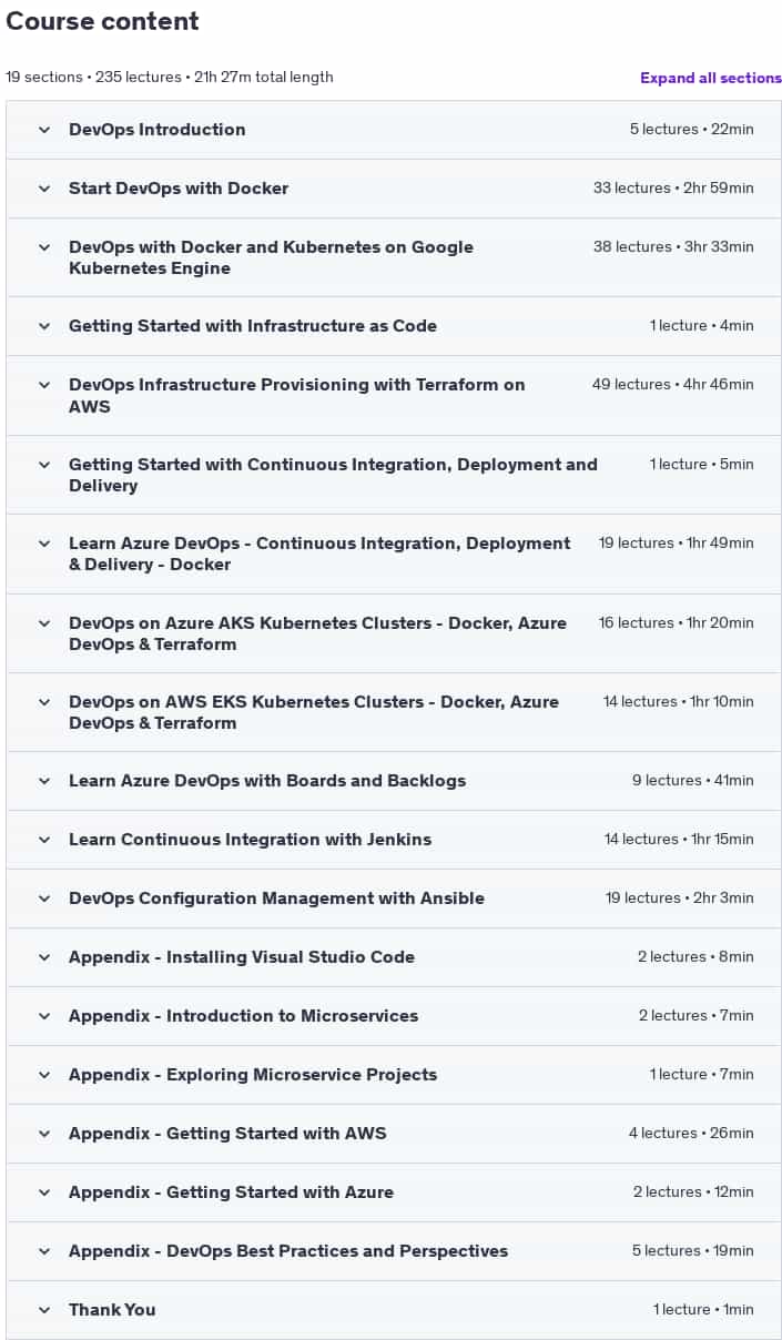 Course topics · Udemy — Learn DevOps: Docker, Kubernetes, Terraform and Azure DevOps 2024-11