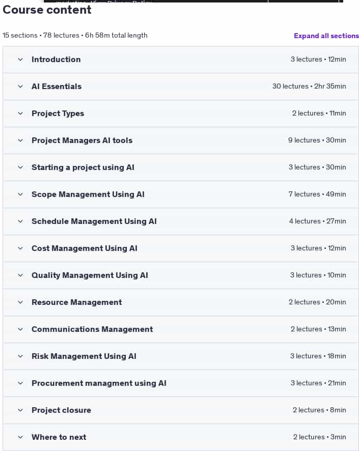 Course topics · Complete Project Manager’s Practical Guide to Using AI 8 PDU 2025-4