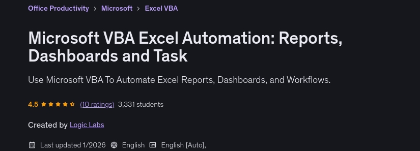 이미지 · Microsoft VBA Excel 자동화 : 보고서, 다쉬보드 및 작업 2026-1