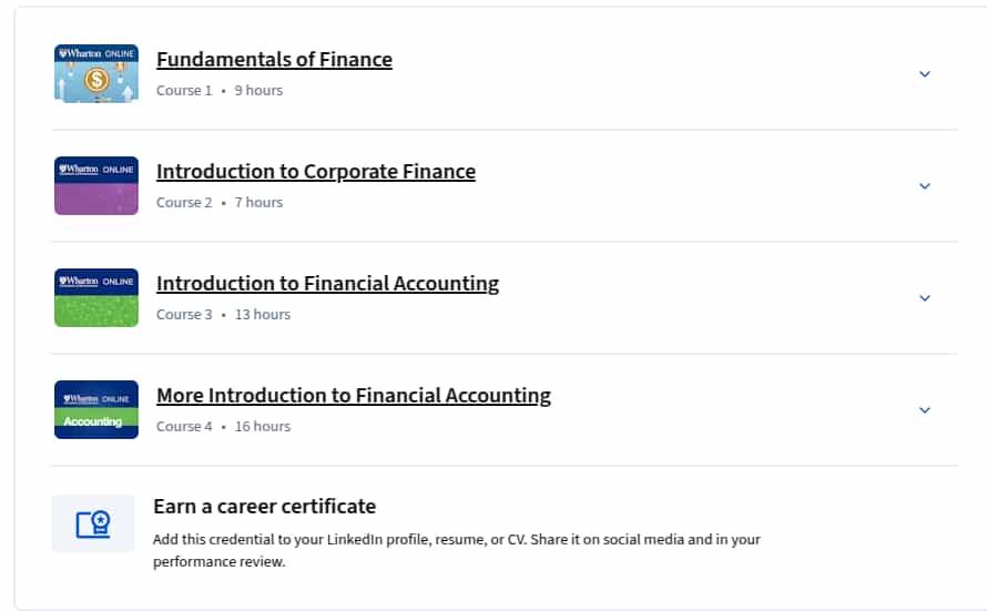 Course topics · Coursera — Introduction to Finance and Accounting Specialization 2025-8