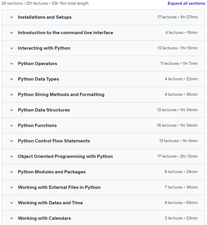 Course topics · Python Mega Course: Learn Python Programming 2021-12