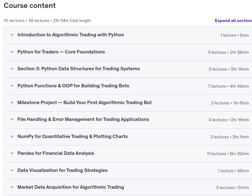 Sujets du cours · Python Trading algorithmique : zéro à héros 2026-8