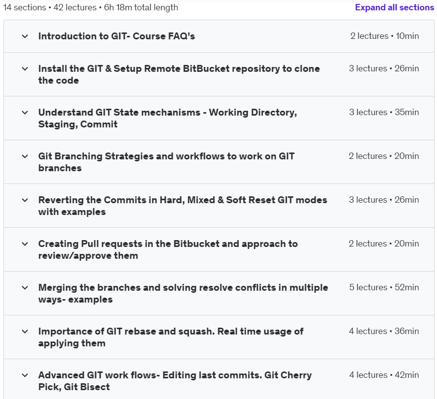 Course topics · Learn GIT In depth with BitBucket- Practical work flows 2022-6
