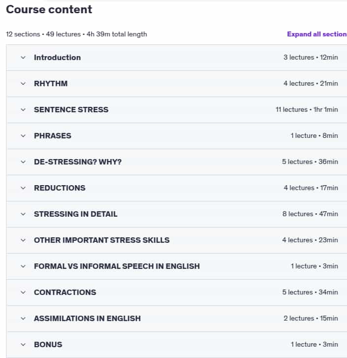 Course topics · Udemy — American English Stress 2025-7