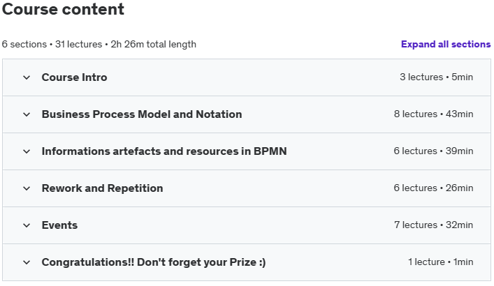 Course topics · Business Process Modeling A-Z™: Learn BPMN 2.0 From Scratch 2023-1