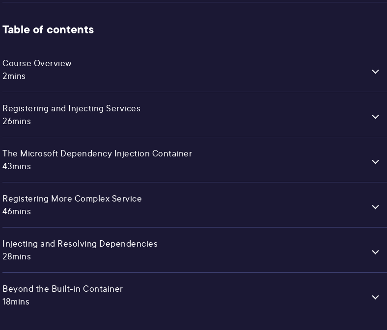 Course topics · Pluralsight — Dependency Injection in ASP.NET Core 6 2022-2
