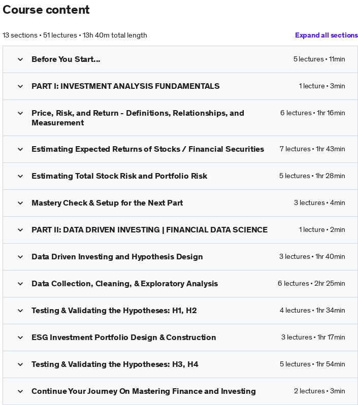 Course topics · Udemy — Data-Driven Investing with Python | Financial Data Science 2021-10