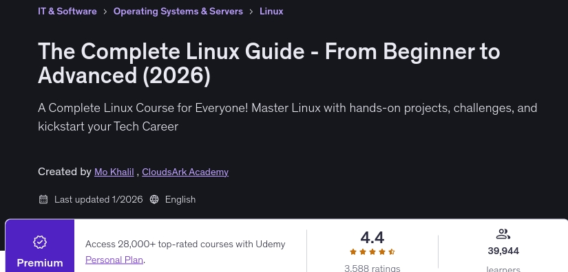 चित्र · पूर्णता Linux शुरुआती से आगे (2026) 2026-1