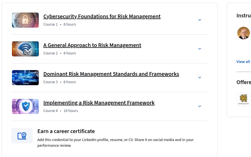 कोर्स के विषय · Cybersecurity Risk Management Frameworks विशेषज्ञता 2026-10