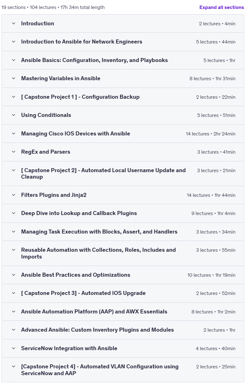 Course topics · Ansible for Network Engineers: Hands-On & Capstone Projects 2025-2